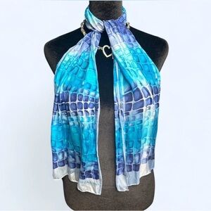 Adrienne Vittadini Turquoise and White Mosaic Scarf